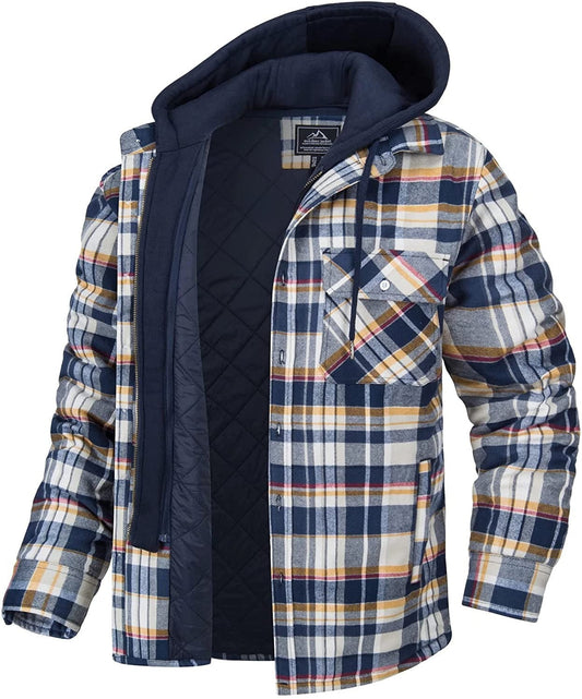 Men's plaid long sleeve hooded jacket