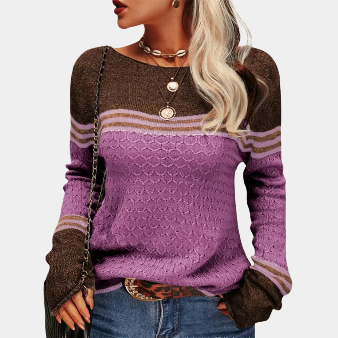 Women's knitted yarn-dyed sweater