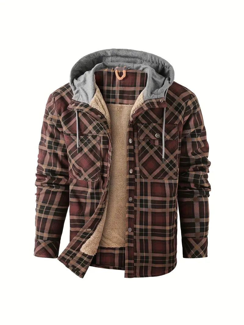 Men's checkered warm hooded jacket