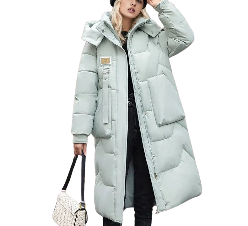 Women’s winter jacket with detachable hood and patches