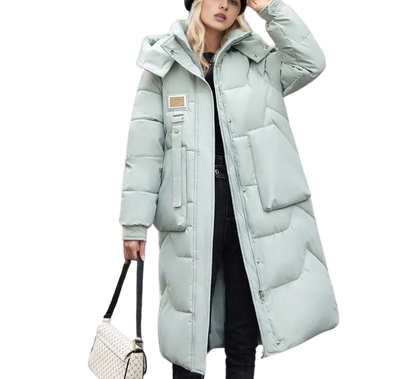 Women’s winter jacket with detachable hood and patches