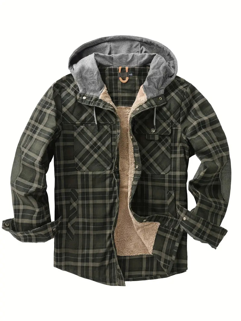 Men's checkered warm hooded jacket