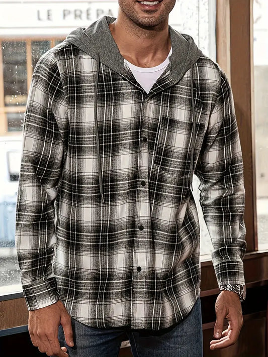 Men' s checkered longsleeve hoodie shirt