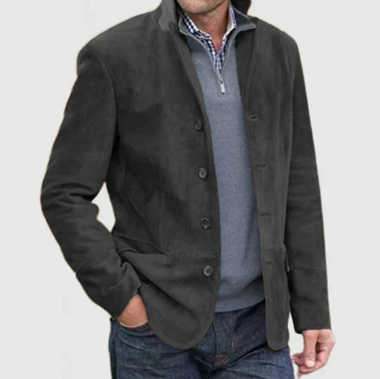 Men's button closure suede jacket