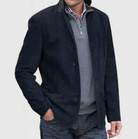 Men's button closure suede jacket