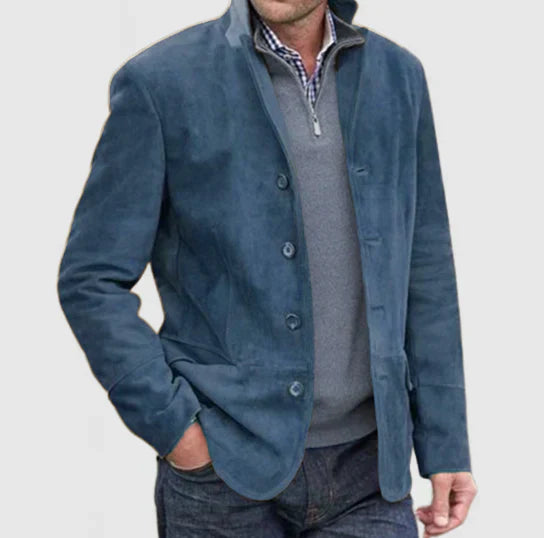 Men's button closure suede jacket