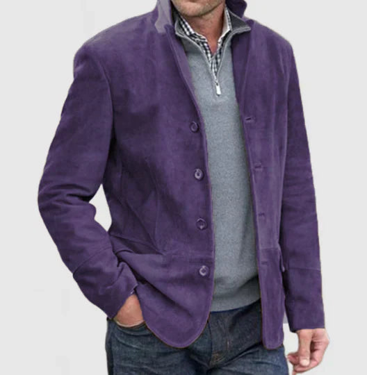 Men's button closure suede jacket