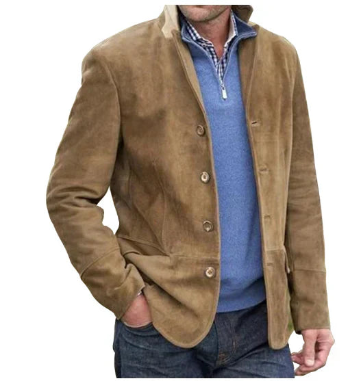 Men's button closure suede jacket