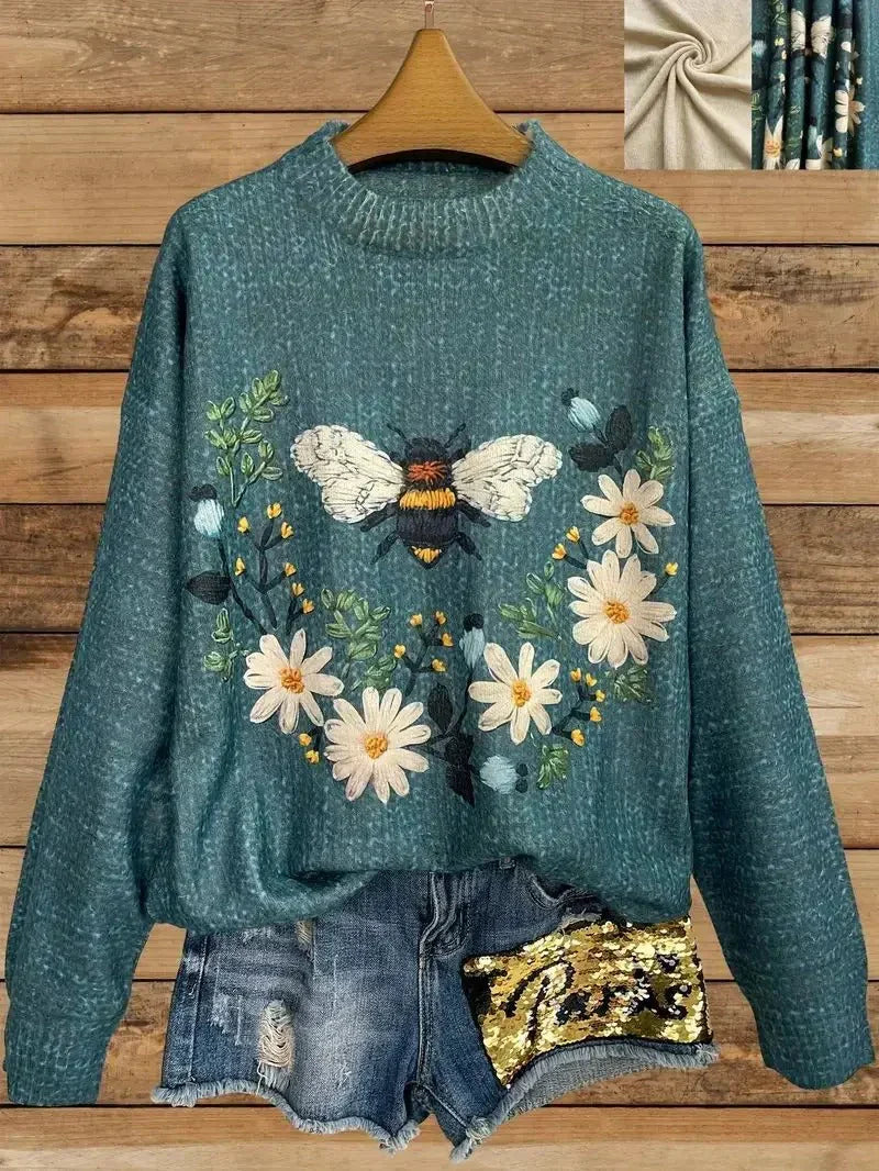 Women's knitted 3D effect print sweater