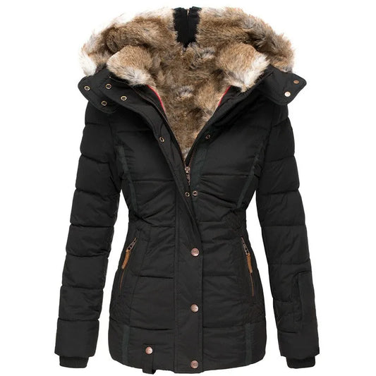 Women's fur-lined coat with zipper closure