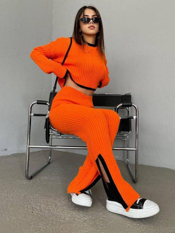 Women's knitted 2-piece pants suit