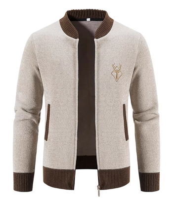 Men's knitted one-piece fleece cardigan