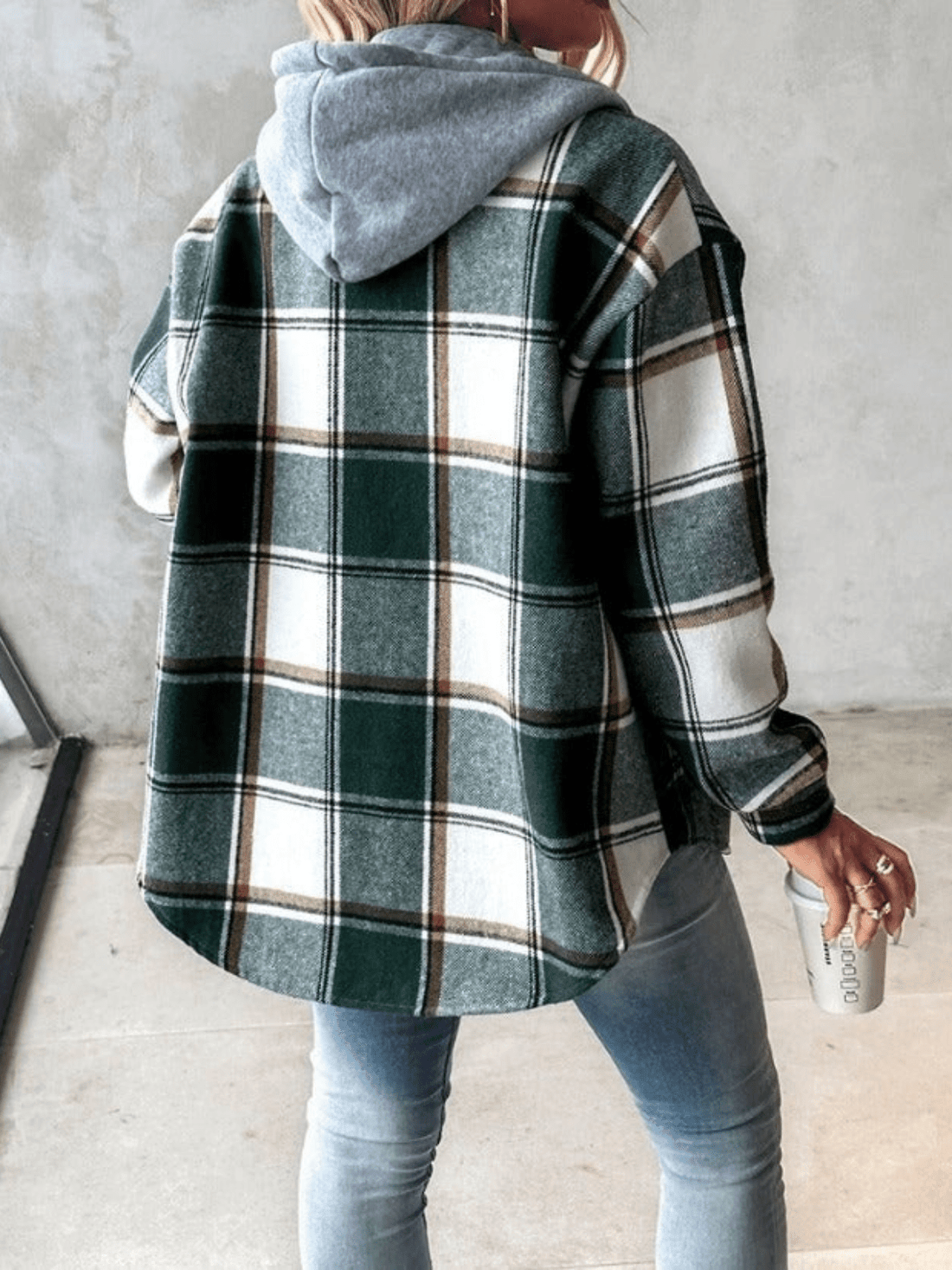 Women's sophisticated hooded plaid coat