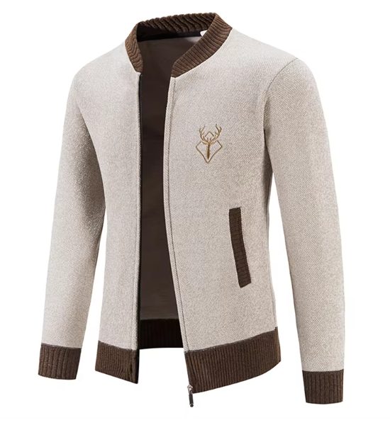 Men's knitted one-piece fleece cardigan